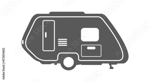 Small trailer silhouette. Leisure holiday in recreative homes, campsite resort, vector illustration photo