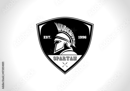 Spartan shield emblem logo. Vintage classic spartan helmet. Suitable for mascot and business. 