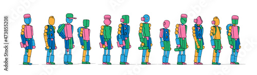 Collezione di personaggi composti da forme colorate