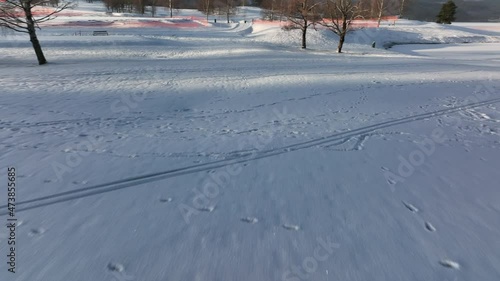 The winter is coming fast. Drone video of the snow covered landscape just outside of Oslo, Norway.  Shot with the new star from DJI Mavic 3