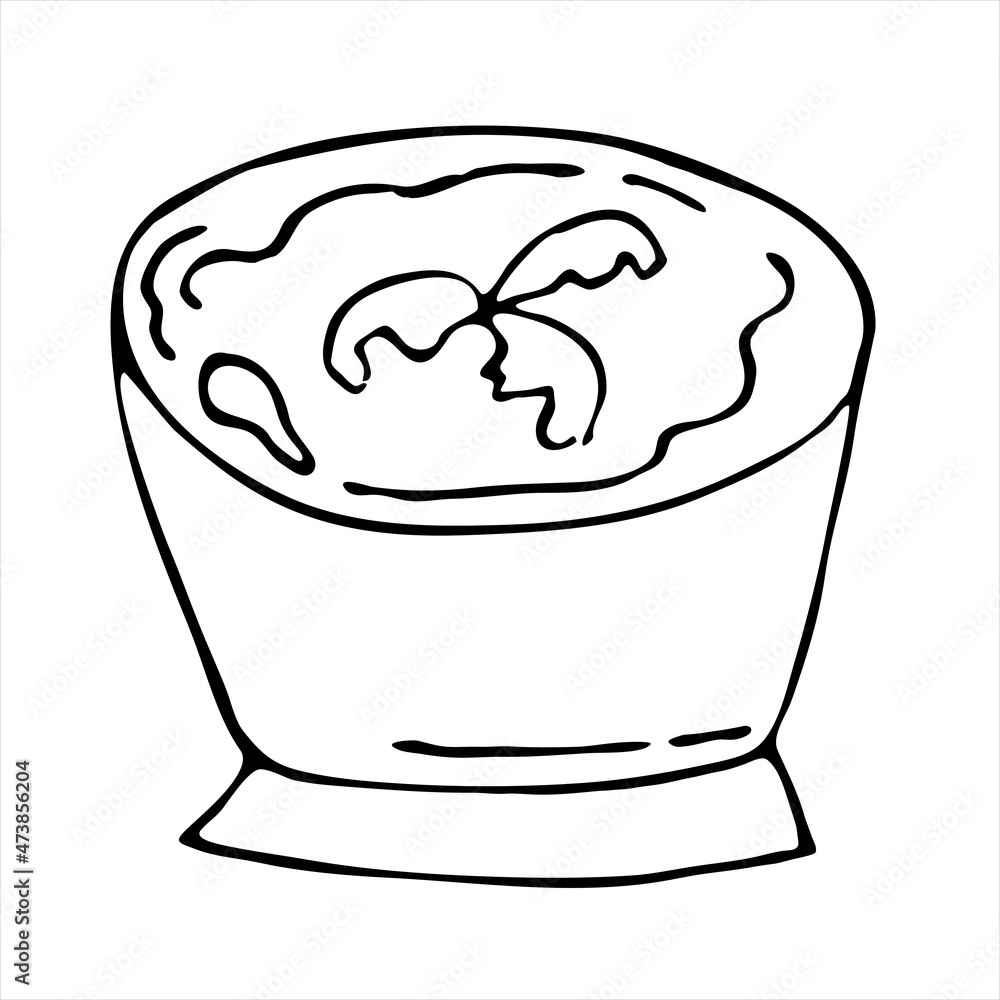A bowl of soup with greens is a hand-drawn icon with doodles. Vector illustration of a soup sketch for print, internet, mobile devices and infographics, isolated on a white background. A bowl of soup with greens is a hand-drawn icon with doodles. Vector illustration of a soup sketch for print, internet, mobile devices and infographics, isolated on a white background.