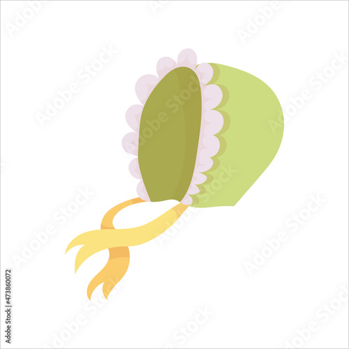 Children's clothing in a cartoon style. A hat with ties for a small child. Vector illustration isolated on white background.