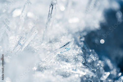 Ice crystal macro photography, background 