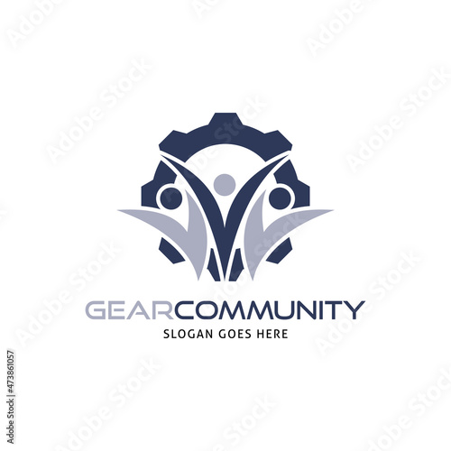 Gear Community People Group Icon Vector Logo Template Illustration Design