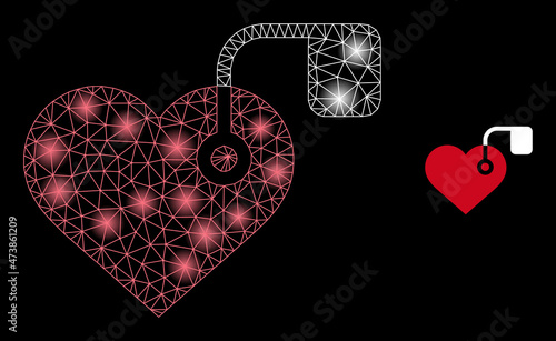 Constellation network heart pacemaker web icon with bright light spots. Illuminated constellation generated from heart pacemaker vector icon. Illuminated frame web polygonal heart pacemaker,
