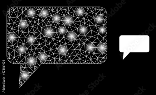 Constellation net hint cloud web icon with illuminated spots. Illuminated model is created using hint cloud vector icon. Constellation carcass web polygonal hint cloud, on a black background.