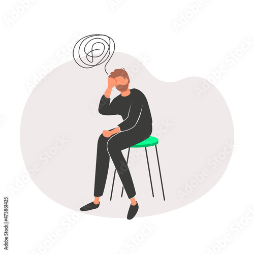 Regret on business mistake, frustration or depressed, stupidity or foolish losing all money, stressed and anxiety on failure concept, frustrated businessman holding his head sitting alone on the chair