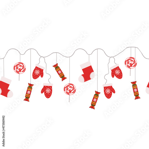pattern christmas sock and mittens and lollipop and candy