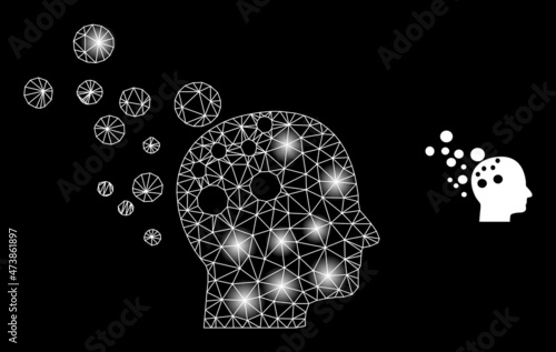 Bright net imagination web icon with bright spots. Illuminated model done using imagination vector icon. Bright carcass web polygonal imagination, on a black background.