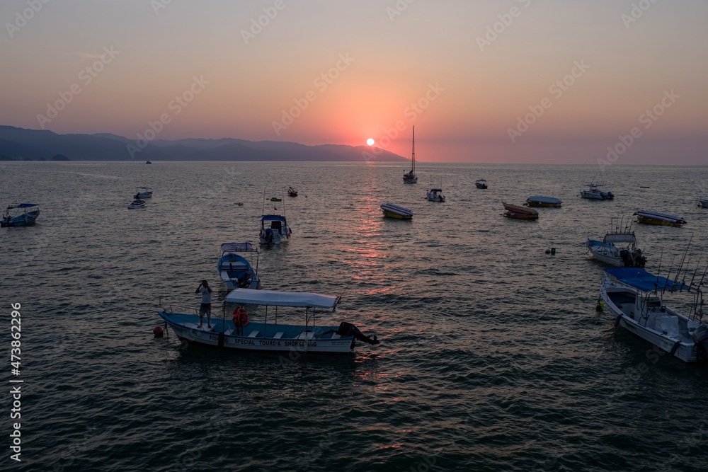 Puerta Vayarta sunset and fishing boats Mexico. Puerta Vayarta sunset and fishing boats Mexico.