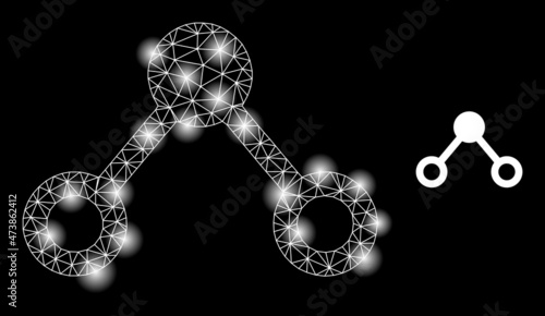 Glowing network links web icon with illuminated light spots. Illuminated constellation created from links vector icon. Glowing frame web polygonal links, on a black background.
