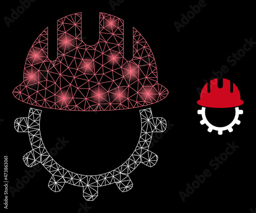 Bright network mechanics engineering web icon with illuminated spots. Illuminated constellation created from mechanics engineering vector icon. Glossy frame web polygonal mechanics engineering,