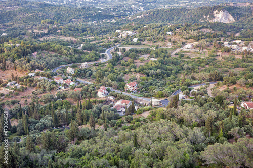 Aerial view over rural landscape. Central part of Corfu, Greece.