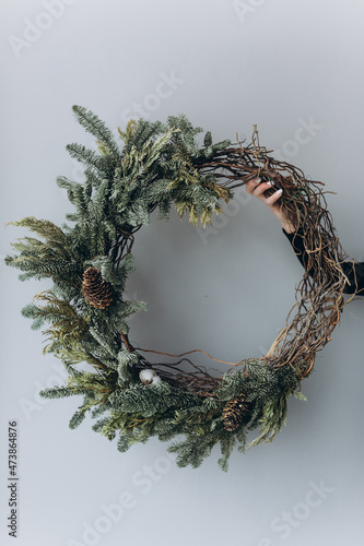 Christmas art decorations. Christmas eve with decor elements 