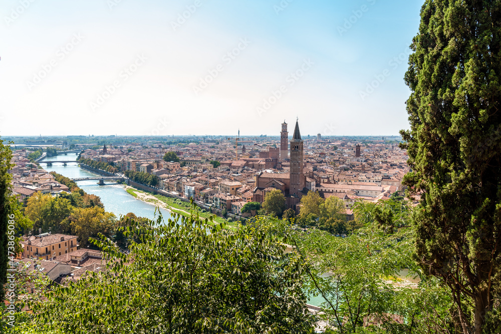 Panoramic view from downtown Verona, seen from Castel San Pietro