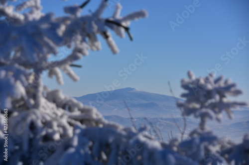Fototapeta Naklejka Na Ścianę i Meble -  Babia Góra, Beskidy, zima, śnieg, mróz, panorama,