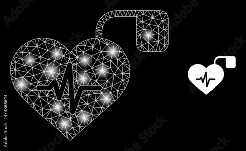 Glowing mesh pulse pacemaker web icon with glowing spots. Illuminated constellation generated from pulse pacemaker vector icon. Constellation frame web polygonal pulse pacemaker,