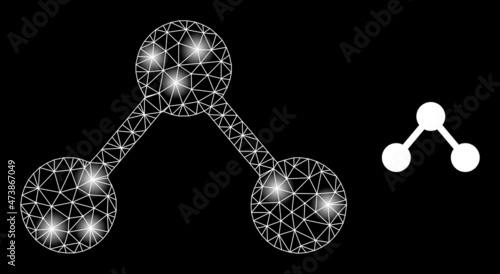 Glowing net relations web icon with glowing spots. Illuminated constellation created from relations vector icon. Illuminated carcass web polygonal relations, on a black background.