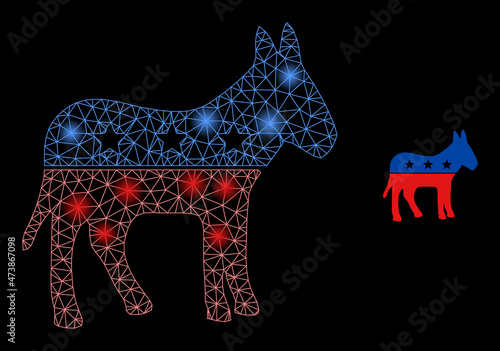 Constellation net republican donkey web icon with glowing light spots. Illuminated constellation is done using republican donkey vector icon. Illuminated carcass web polygonal republican donkey,