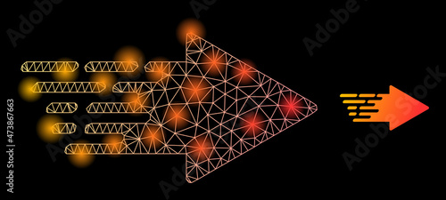 Glowing net rush arrow web icon with glowing spots. Illuminated constellation is done from rush arrow vector icon. Illuminated carcass web polygonal rush arrow, on a black background.