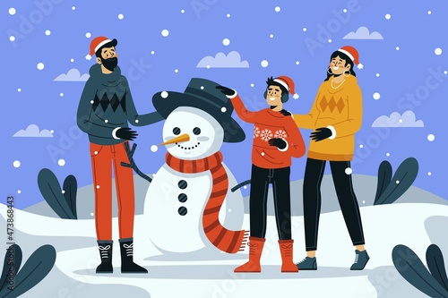 flat christmas snow scene vector design illustration