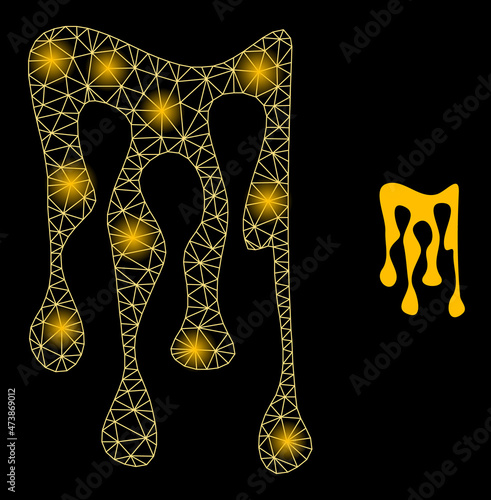 Constellation network sticky honey drops web icon with magic light spots. Illuminated model is generated from sticky honey drops vector icon. Constellation frame web polygonal sticky honey drops,