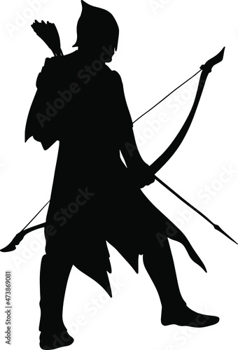 Billede på lærred Black silhouette of an archer with arrows and a bow
