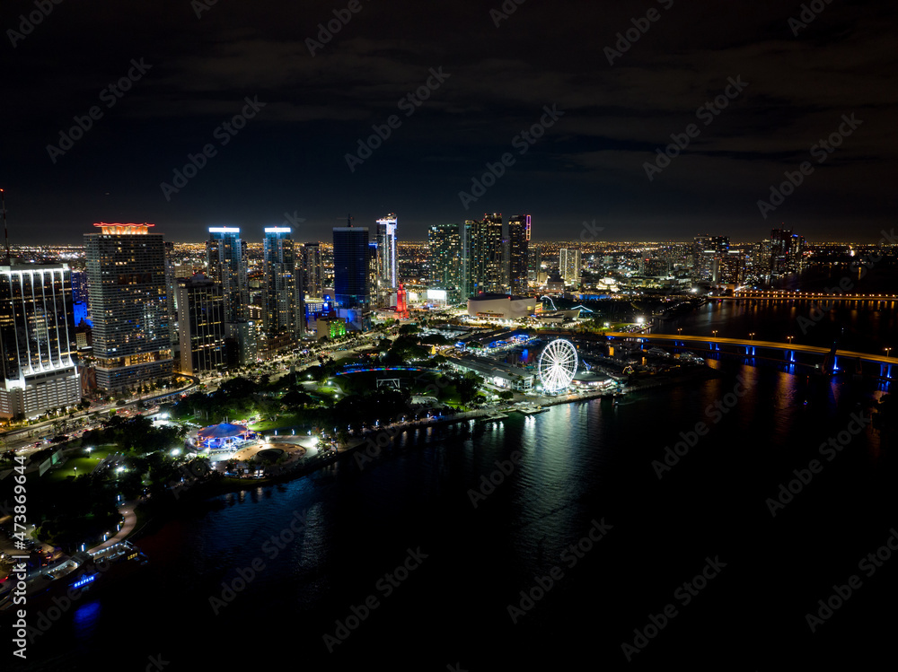 Night aerial photo Downtown Miami 2021