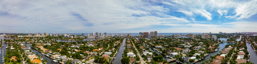 Aerial panorama luxury homes in Fort Lauderdale FL USA