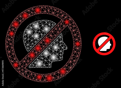 Glowing net stop human web icon with sparkle spots. Illuminated model generated from stop human vector icon. Glowing carcass web polygonal stop human, on a black background.