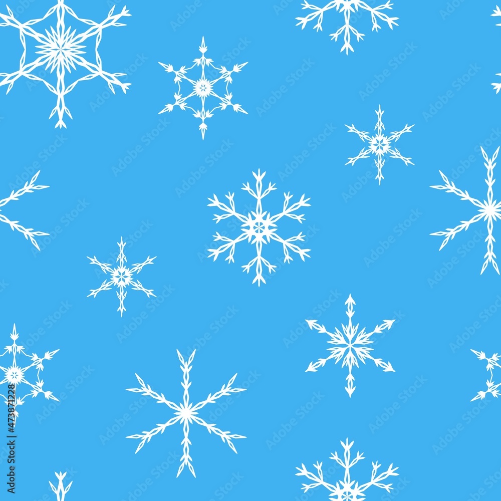 Christmas seamless pattern snowflake on blue background in flat geometric style. Christmas seamless pattern snowflake on blue background in flat geometric style.