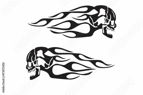 Skull in fire Blavk and White Illustration.
Idea for print on t-shirt