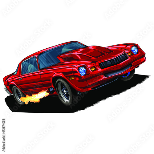 Racing speed car isolated on white background for poster, t shirt print, business element, social media content, blog, sticker, vlog, and  card. vector illustration.