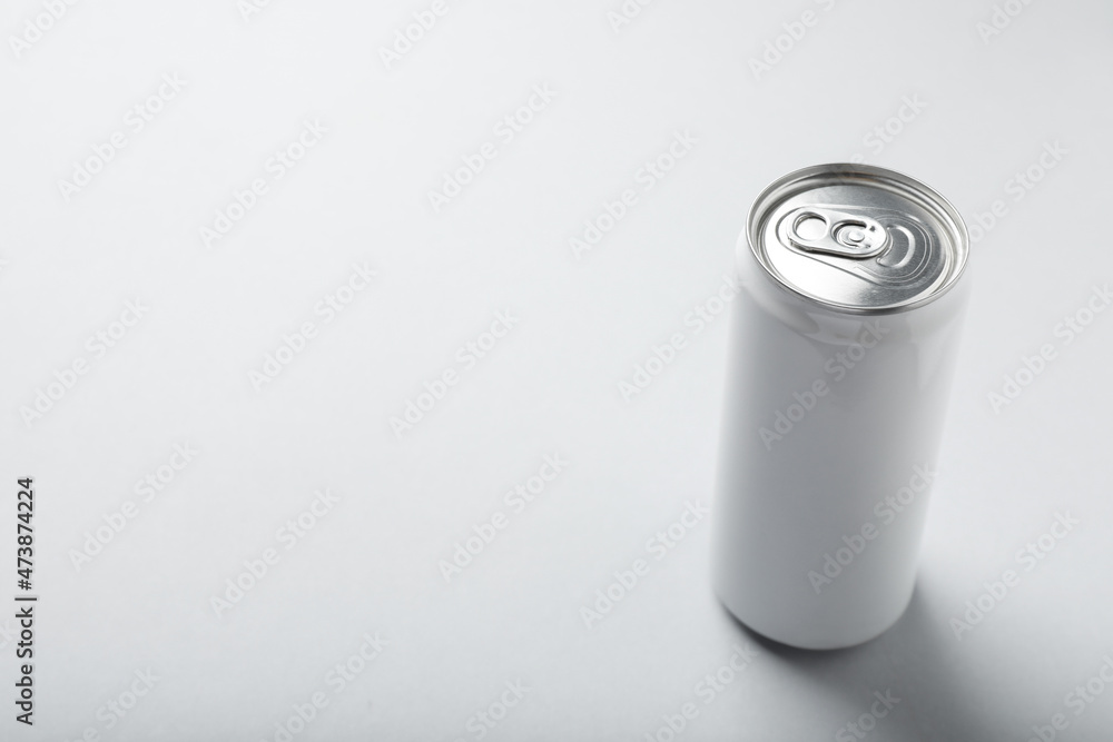 Can of energy drink on white background. Space for text Can of energy drink on white background. Space for text
