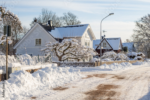 Houses on Swedish winter street 1