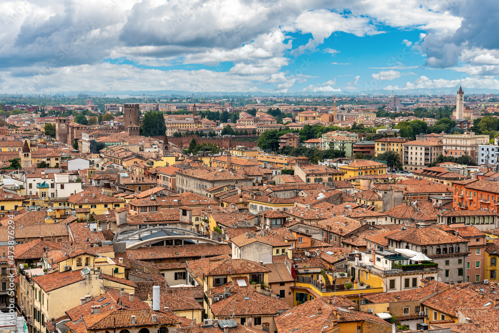 Famous panoramic view above the roofs of Verona