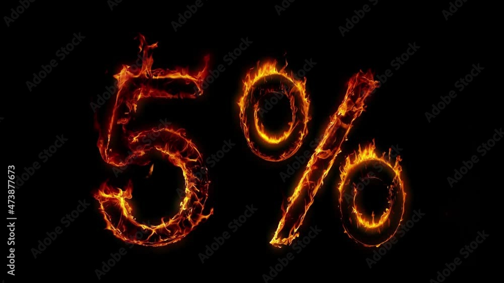 Super Slow Motion Shot of 5 Percent Sign made of Real Fire Flames at 1000fps. Super Slow Motion Shot of 5 Percent Sign made of Real Fire Flames at 1000fps.