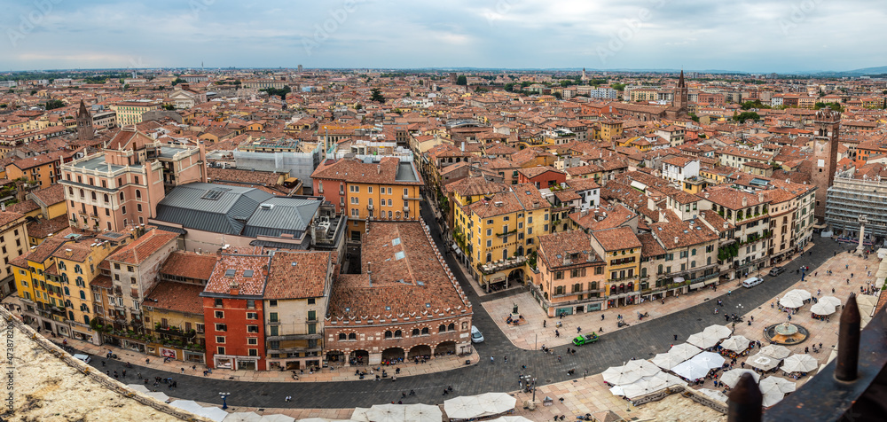 Famous panoramic view above the roofs of Verona