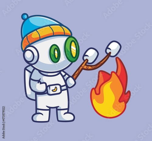 cute astronaut with his marshmallow. Isolated cartoon travel holiday vacation summer illustration. Flat Style suitable for Sticker Icon Design Premium Logo vector. Mascot Character