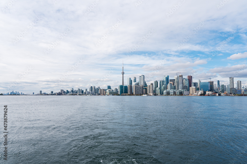 Toronto City Skyline from Toronto Island in Ontario Canada