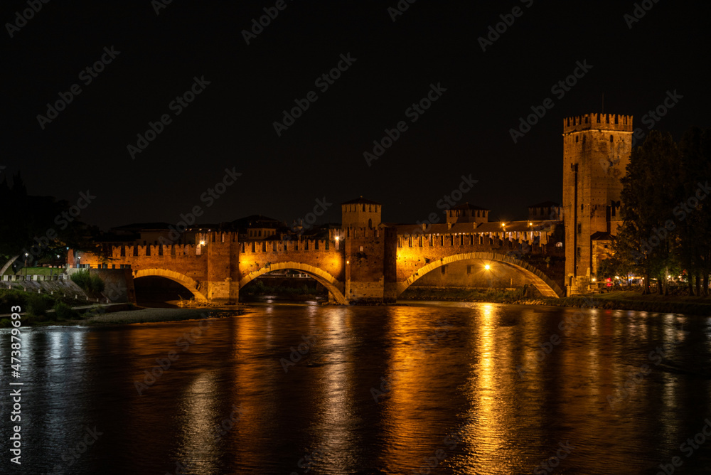 Castlevecchio Bridge over the Adige River in Verona at Night