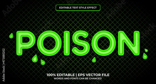 Poison text effect with green neon color. Editable font style. Editable text effect