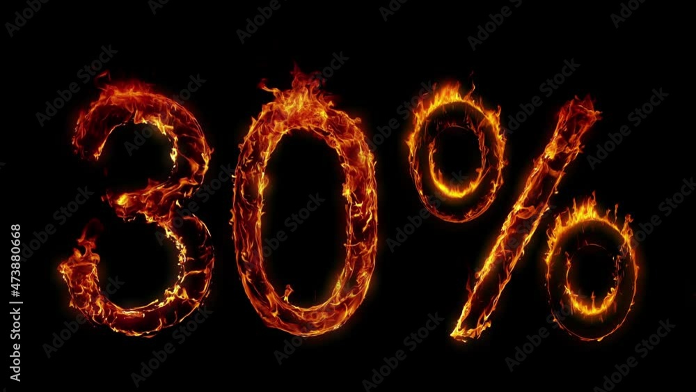 Super Slow Motion Shot of 30 Percent Sign made of Real Fire Flames at 1000fps. Super Slow Motion Shot of 30 Percent Sign made of Real Fire Flames at 1000fps.