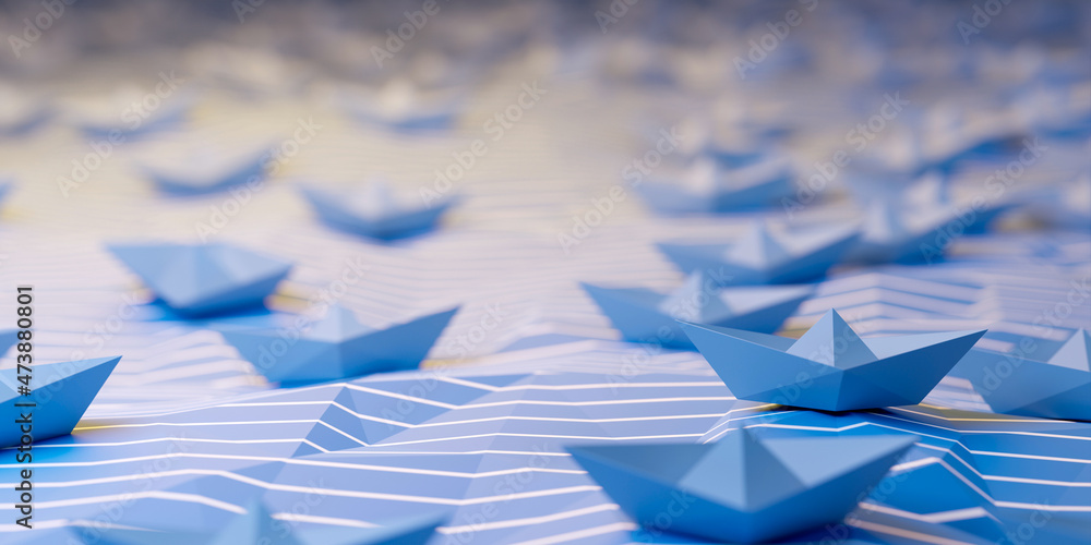 Obraz premium Conceptual paper ship; personal challenge and team competition concepts, 3d rendering