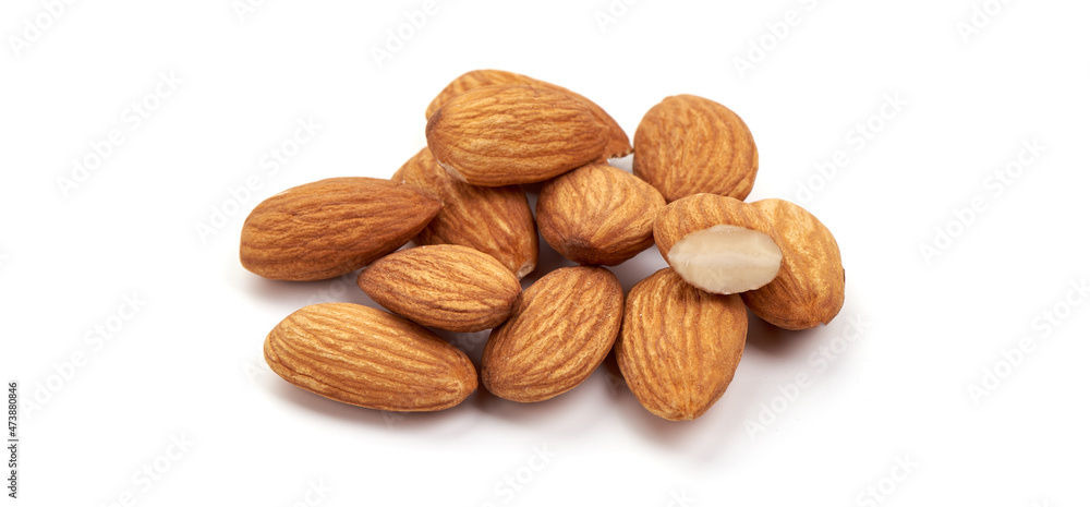 Almond. Almond nuts, close-up isolated on a white background. Almond. Almond nuts, close-up isolated on a white background.