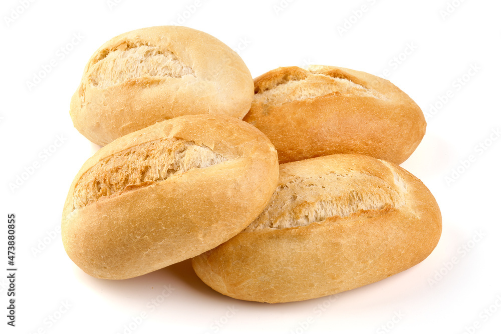 Crispy bread roll, isolated on white background.