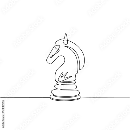 Single continuous line drawing horse knight chess logo isolated on white background. Chess logo for web site, app and print presentation. Creative art concept. One line draw design vector illustration
