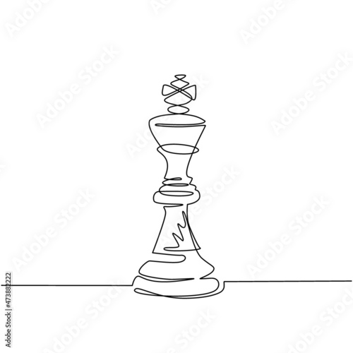 Continuous one line drawing chess king logo isolated on white background. Chess logo for web site, app and print presentation. Creative art concept, eps 10. Single line draw design vector illustration