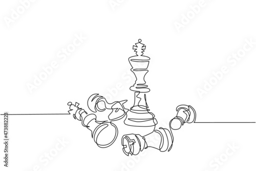 Single one line drawing leader success concept. Hand drawn queen chess figure as symbol of leadership. Successful challenge isolated. Modern continuous line draw design graphic vector illustration