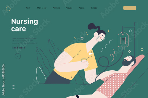 Nursing care - medical insurance illustration. Modern flat vector
